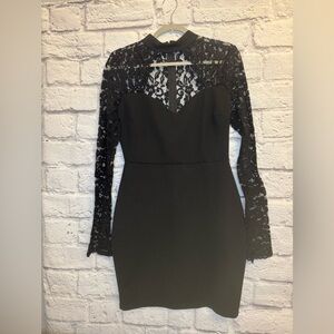 Black Windsor Dress with Lace Sleeves & Back with Collar
